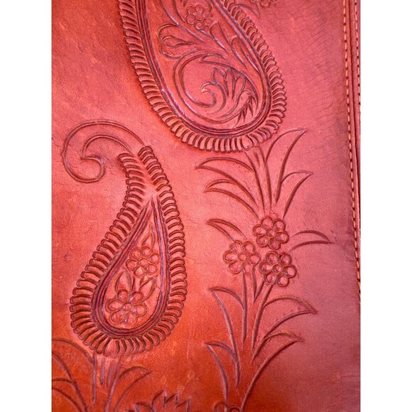 Handmade Leather Tote Bag & Coin Purse Set With Floral Embossing Large Size Oran - Picture 2 of 9